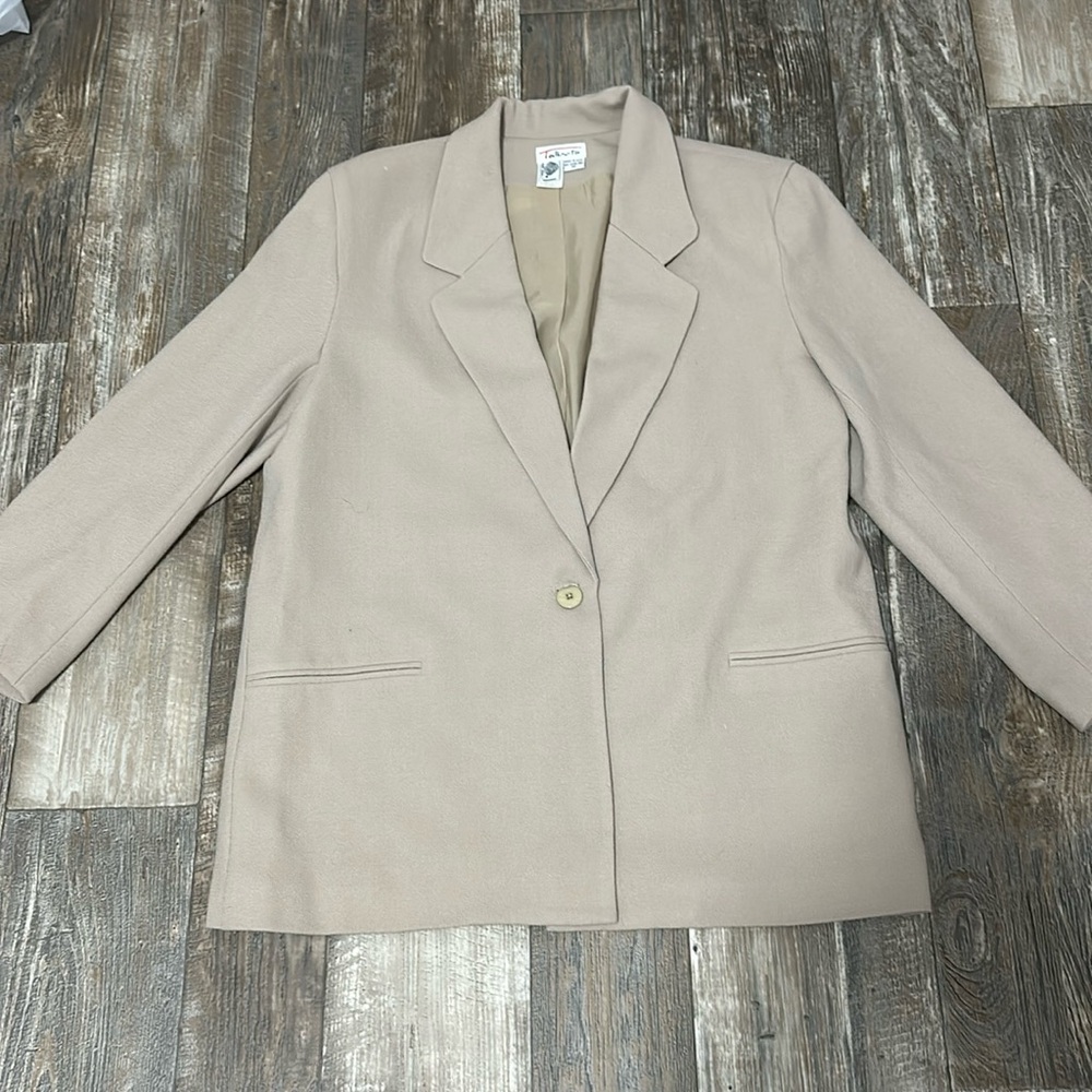 VTG Talbots Beige Tan 100% Wool Petite 14 Women’s Blazer Made In USA